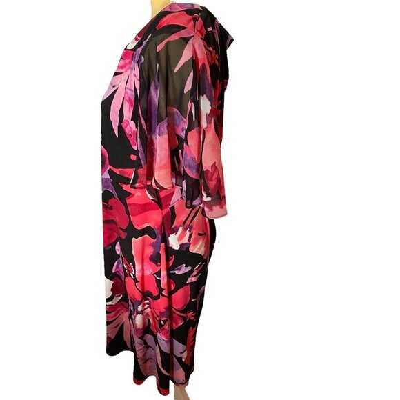 Connected Apparel Dress V Neck Maroon Floral Dress Size 12 - Picture 3 of 6